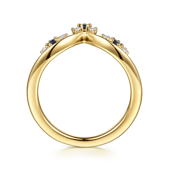14K Yellow Gold Prong Set Sapphire and Diamond Anniversary Band angle 2