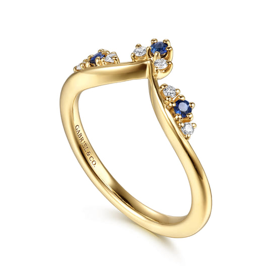 14K Yellow Gold Prong Set Sapphire and Diamond Anniversary Band angle 3