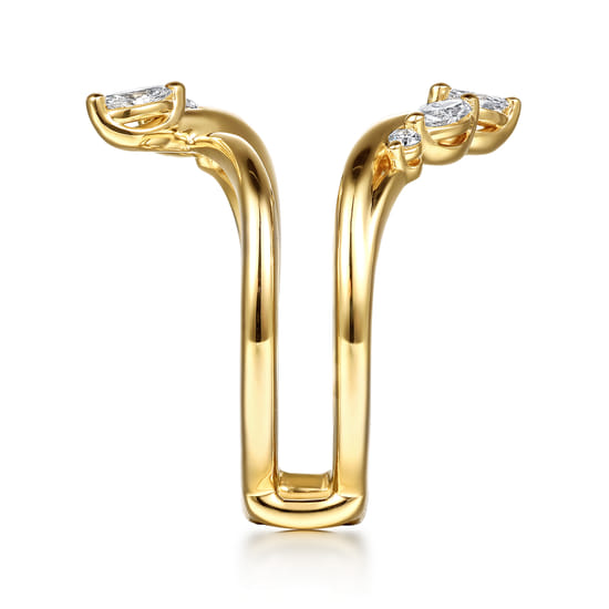 14K Yellow Gold Prong set Marquise and Round Diamond Ring Enhancer angle 4