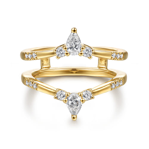 14K Yellow Gold Prong set Pear and Round Diamond Ring Enhancer