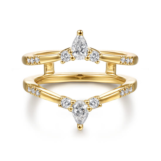 14K Yellow Gold Prong set Pear and Round Diamond Ring Enhancer 14K Yellow Gold Prong set Pear and Round Diamond Ring Enhancer