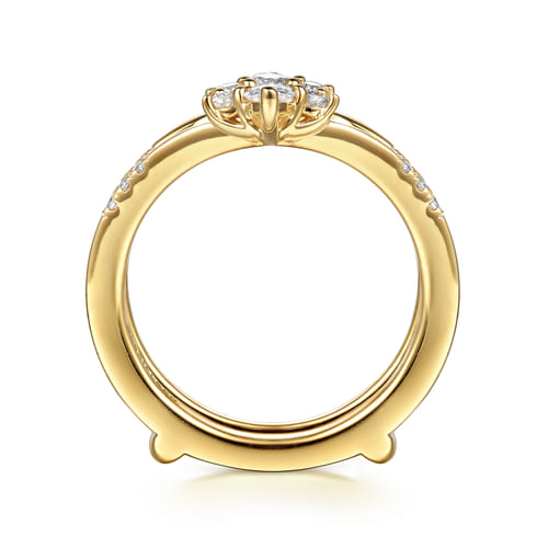 14K Yellow Gold Prong set Pear and Round Diamond Ring Enhancer