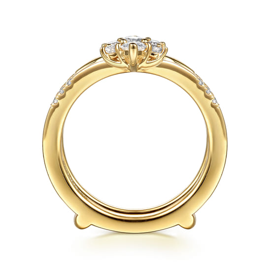 14K Yellow Gold Prong set Pear and Round Diamond Ring Enhancer angle 2 14K Yellow Gold Prong set Pear and Round Diamond Ring Enhancer angle 2