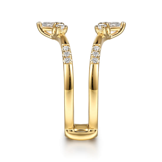 14K Yellow Gold Prong set Pear and Round Diamond Ring Enhancer angle 4 14K Yellow Gold Prong set Pear and Round Diamond Ring Enhancer angle 4