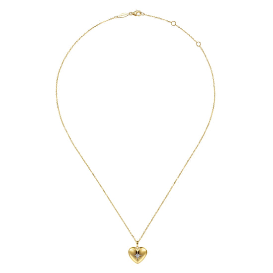 14K Yellow Gold Puff Heart Pendant Locket Necklace with Diamond Star angle 4