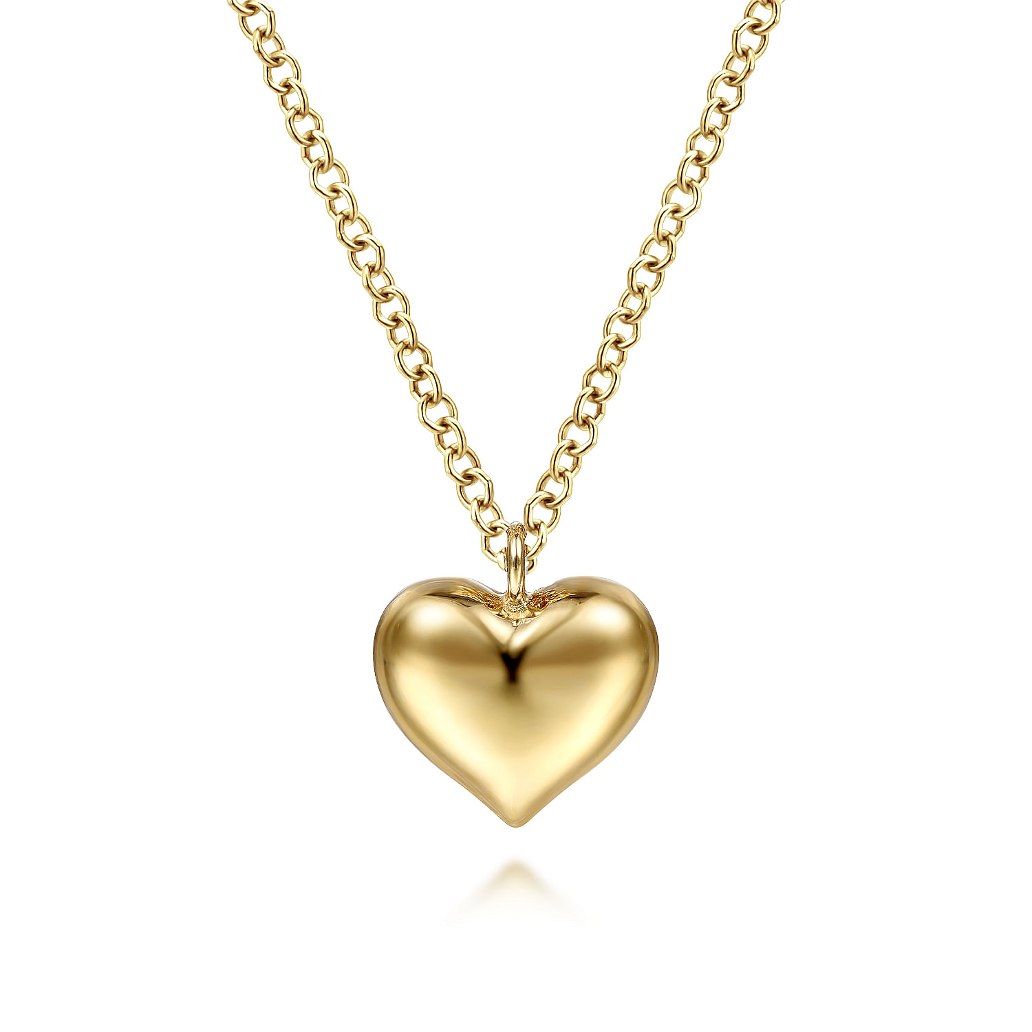 Gabriel - 14K Yellow Gold Puff Heart Pendant Necklace