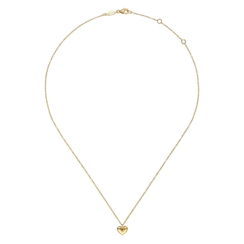 14K Yellow Gold Puff Heart Pendant Necklace