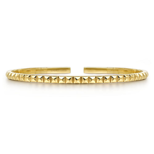 14K Yellow Gold Pyramid Open Bangle