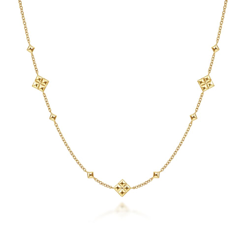 14K Yellow Gold Pyramid Quatrefoil Station Necklace