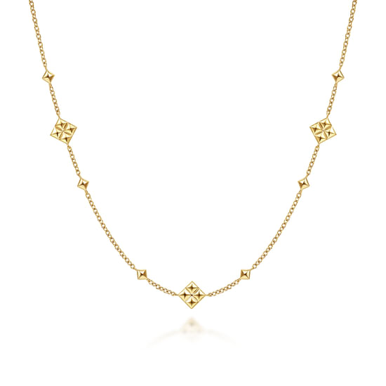 Gabriel - 14K Yellow Gold Pyramid Quatrefoil Station Necklace