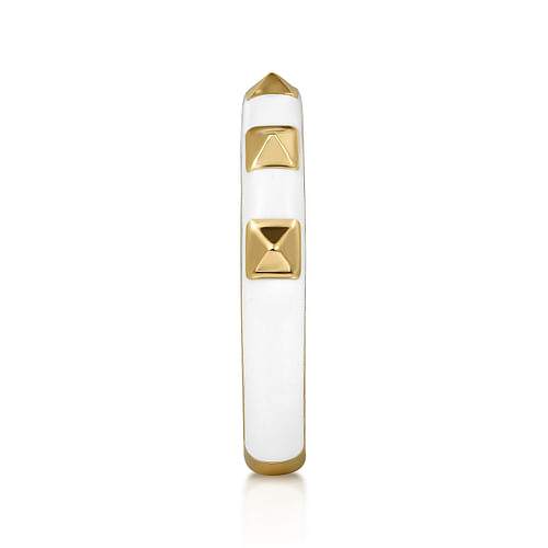 14K Yellow Gold Pyramid Stackable Ring with White Enamel