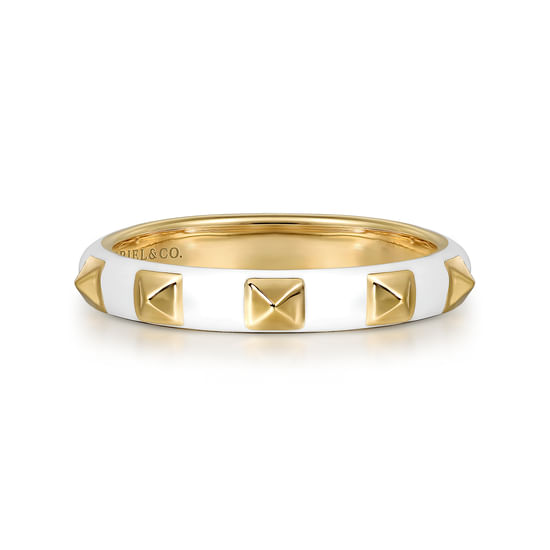 Gabriel - 14K Yellow Gold Pyramid Stackable with White Enamel