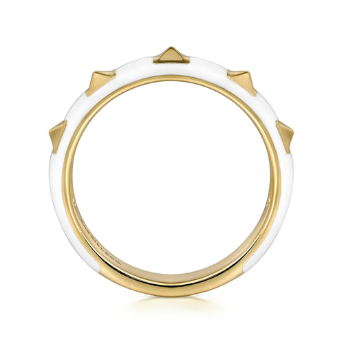 14K Yellow Gold Pyramid Stackable with White Enamel