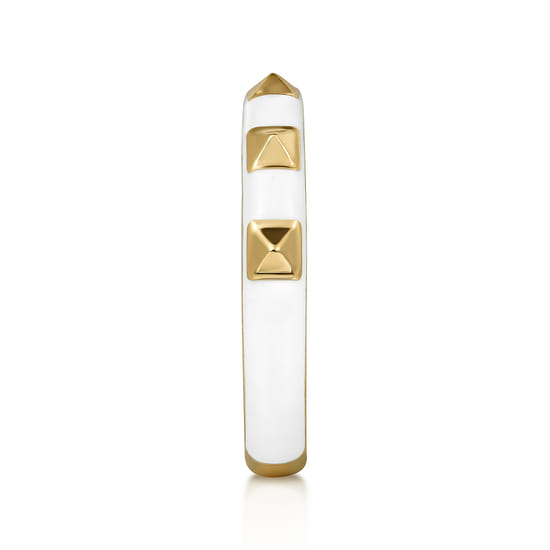 14K Yellow Gold Pyramid Stackable with White Enamel angle 4 14K Yellow Gold Pyramid Stackable with White Enamel angle 4