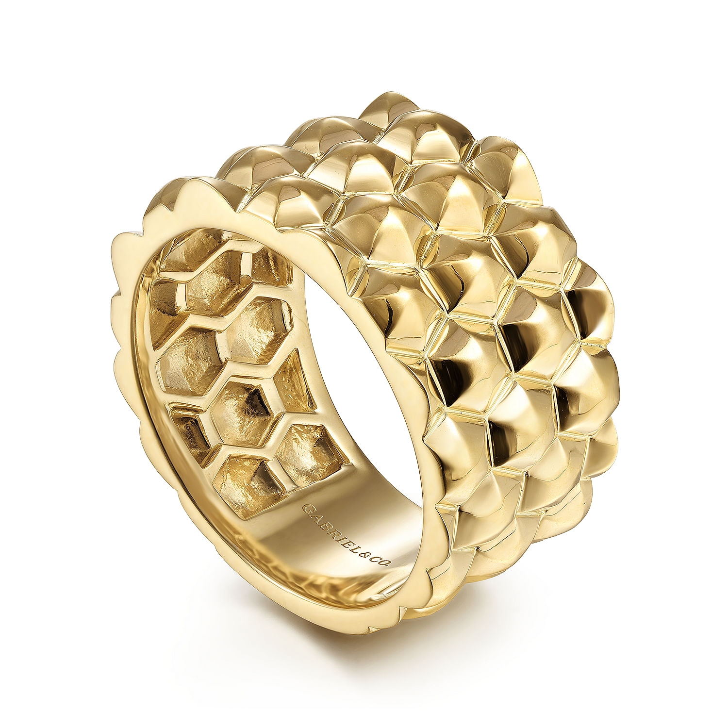 14K Yellow Gold Quilted Pattern Wide Band