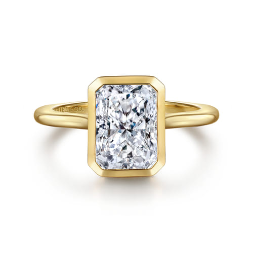14K Yellow Gold Radiant Cut Bezel Set Solitaire Diamond Engagement Ring