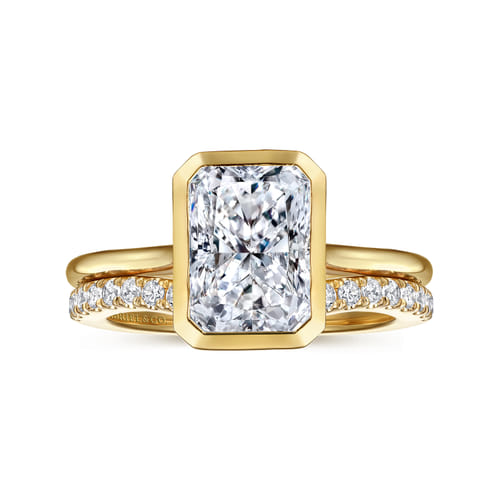 14K Yellow Gold Radiant Cut Bezel Set Solitaire Diamond Engagement Ring