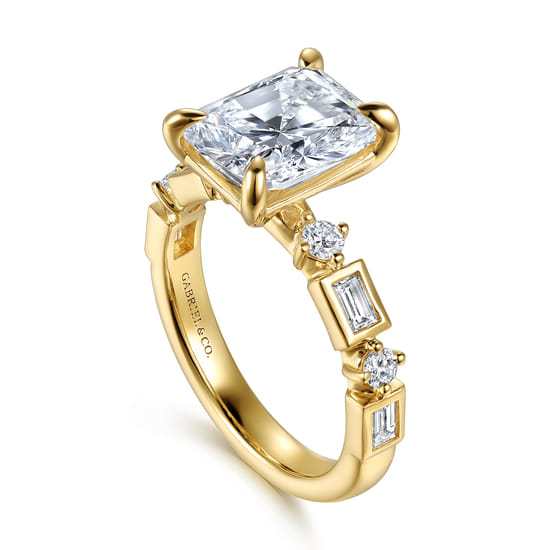 14K Yellow Gold Radiant Cut Diamond Engagement Ring angle 3
