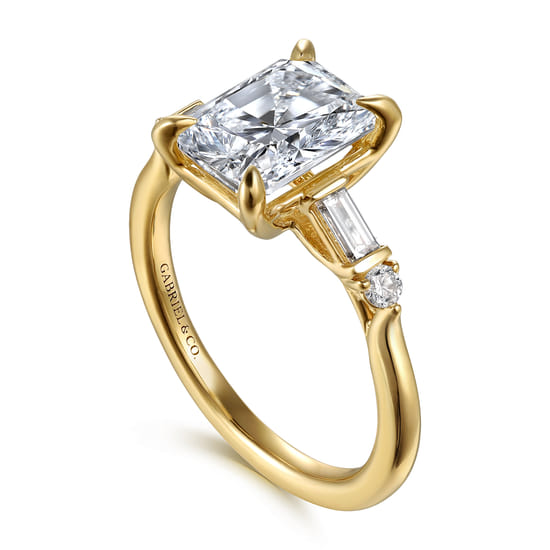 14K Yellow Gold Radiant Cut Five Stone Diamond Engagement Ring angle 3