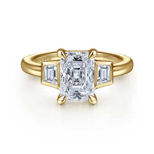 14K Yellow Gold Radiant Cut Three Stone Diamond Engagement Ring