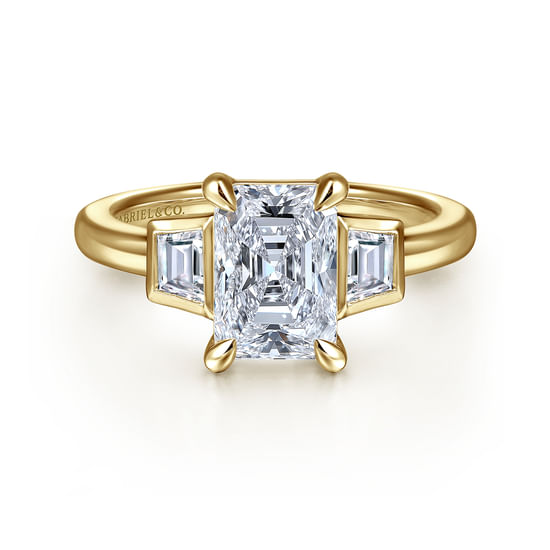 Gabriel - 14K Yellow Gold Radiant Cut Three Stone Diamond Engagement Ring