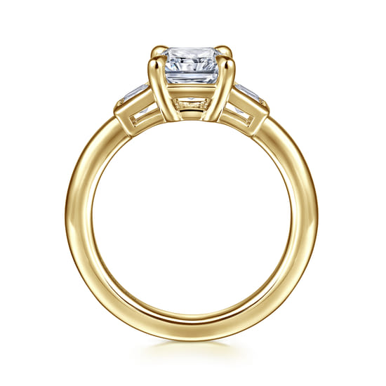 14K Yellow Gold Radiant Cut Three Stone Diamond Engagement Ring angle 2