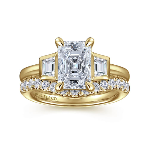 14K Yellow Gold Radiant Cut Three Stone Diamond Engagement Ring