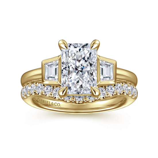 14K Yellow Gold Radiant Cut Three Stone Diamond Engagement Ring angle 4