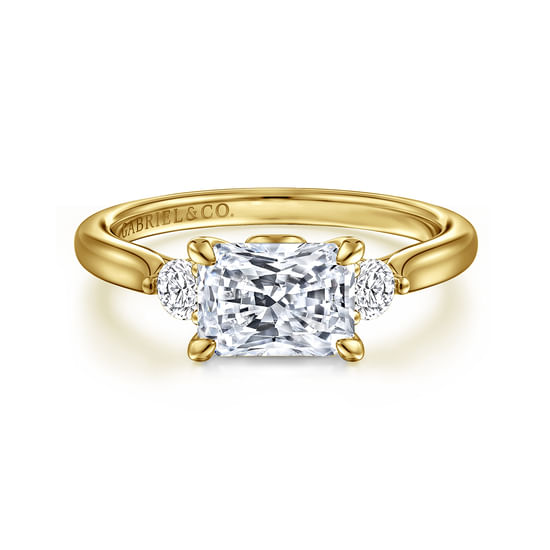 Gabriel - 14K Yellow Gold Radiant Cut Three Stone Lotus Diamond Engagement Ring