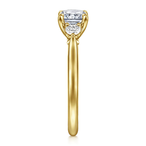14K Yellow Gold Radiant Cut Three Stone Lotus Diamond Engagement Ring
