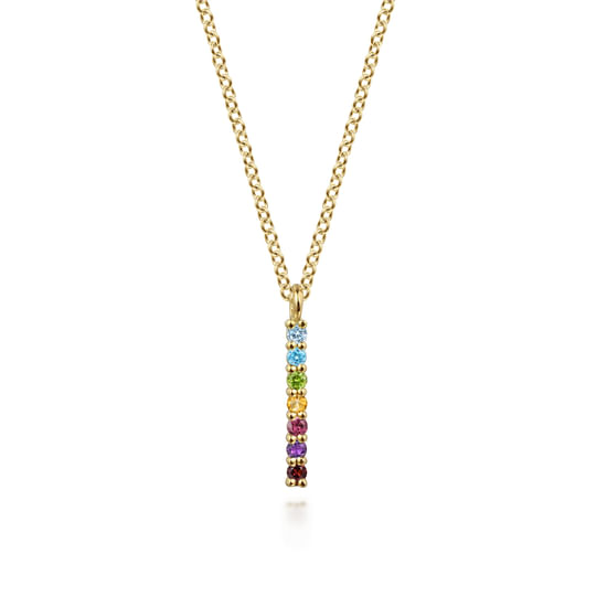 Gabriel - 14K Yellow Gold Rainbow Color Stone Bar Necklace