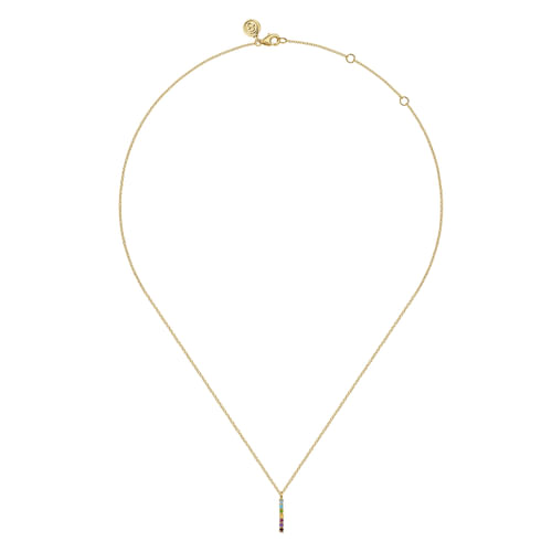 14K Yellow Gold Rainbow Color Stone Bar Necklace