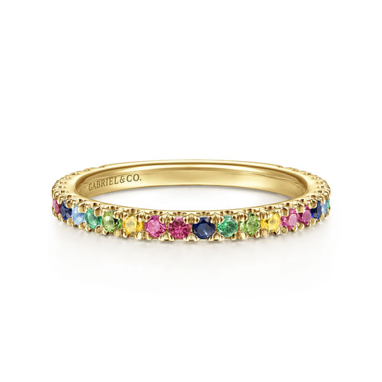 Gabriel - 14K Yellow Gold Rainbow Color Stone Stackable Ring