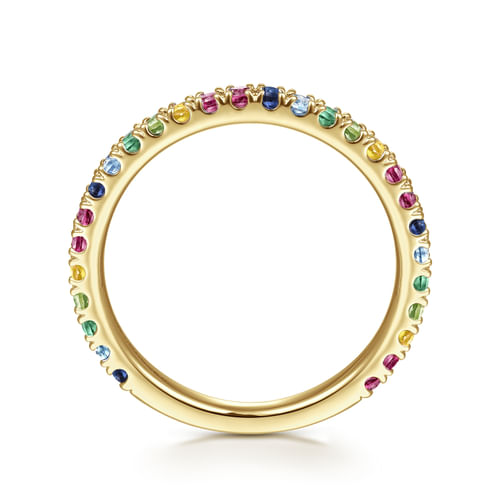 14K Yellow Gold Rainbow Color Stone Stackable Ring