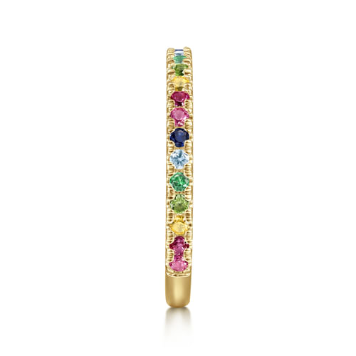 14K Yellow Gold Rainbow Color Stone Stackable Ring