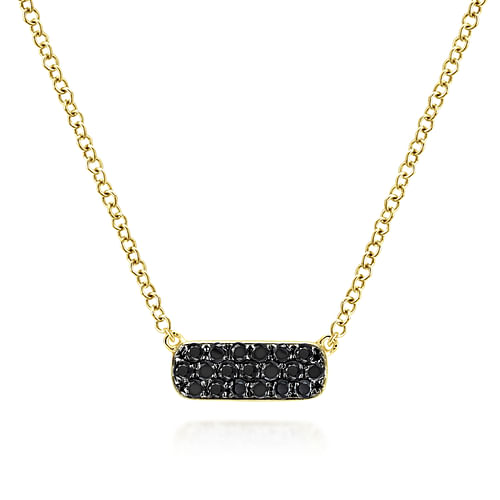 14K Yellow Gold Rectangular Black Diamond Pendant Necklace