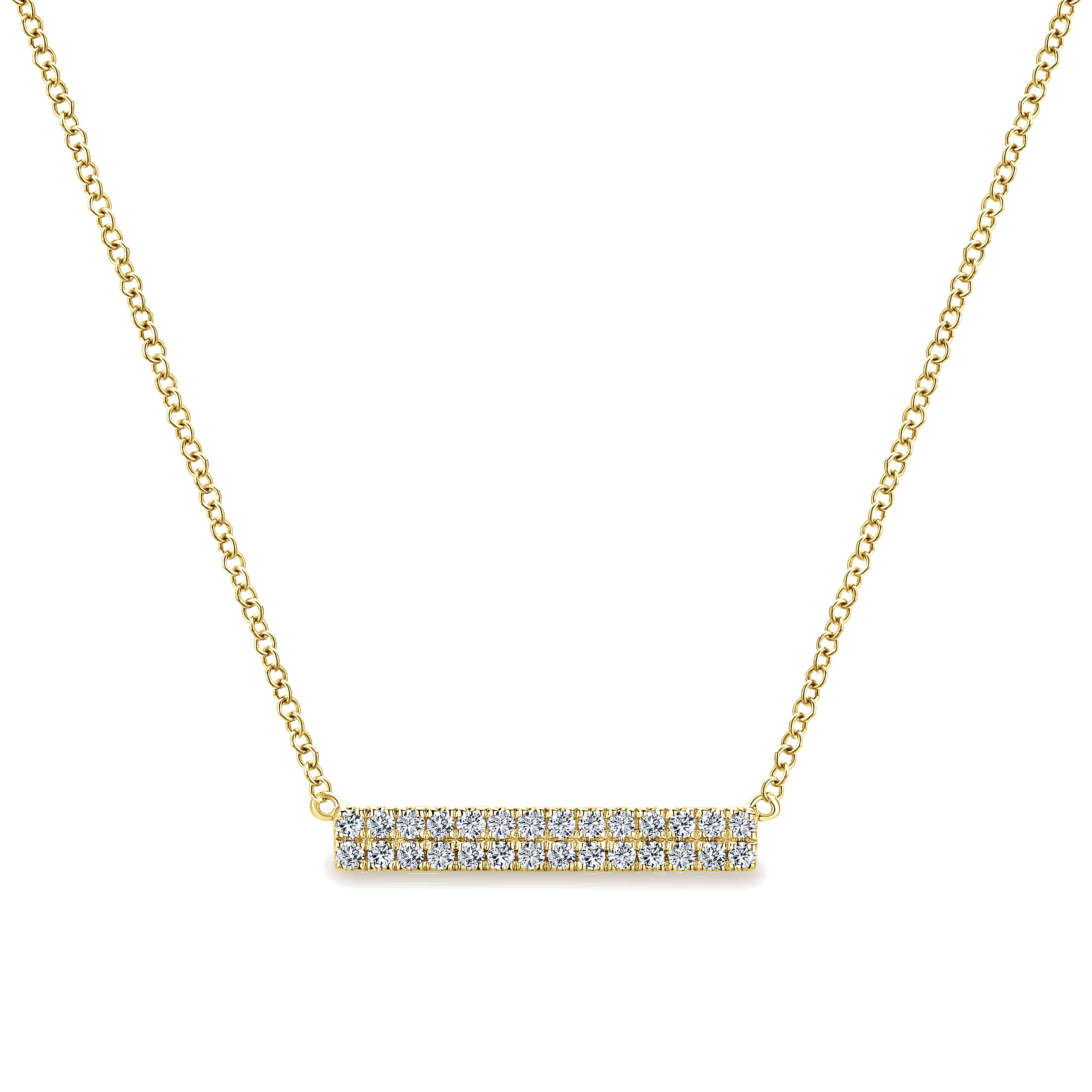 14K Yellow Gold Rectangular Diamond Bar Necklace