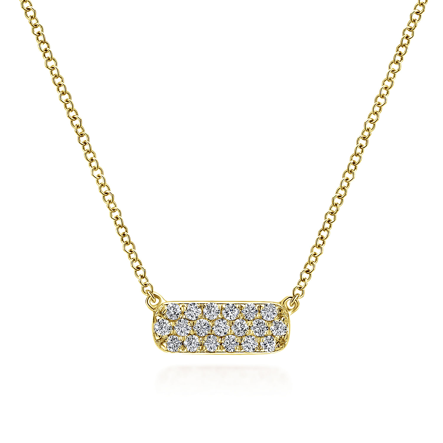 14K Yellow Gold Rectangular Diamond Pendant Necklace