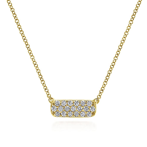 14K Yellow Gold Rectangular Diamond Pendant Necklace