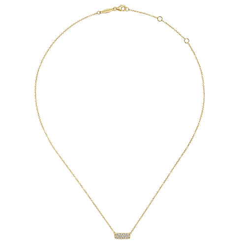 14K Yellow Gold Rectangular Diamond Pendant Necklace