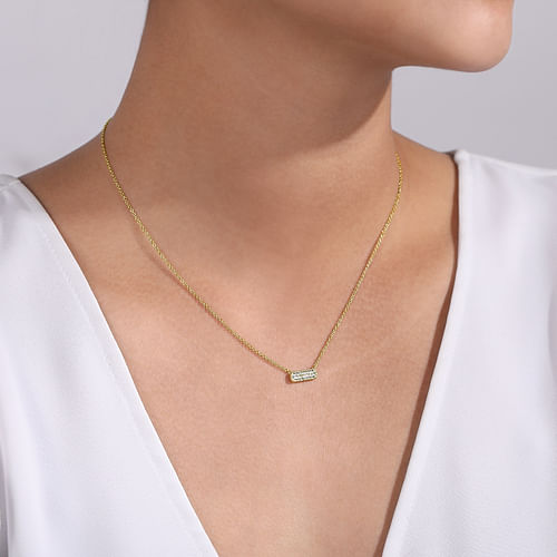 14K Yellow Gold Rectangular Diamond Pendant Necklace