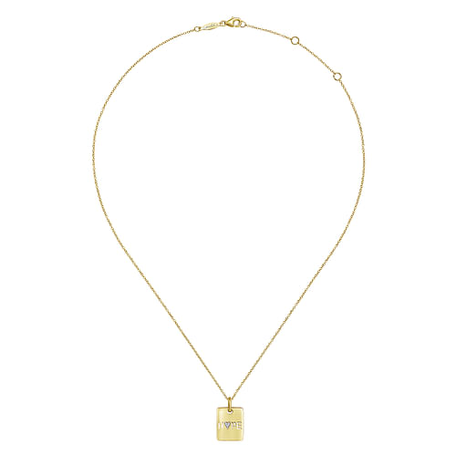 14K Yellow Gold Rectangular Hope Medallion Necklace with Pavé Diamond Heart