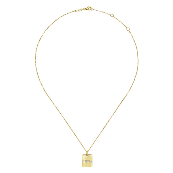14K Yellow Gold Rectangular Hope Medallion Necklace with Pavé Diamond Heart angle 2