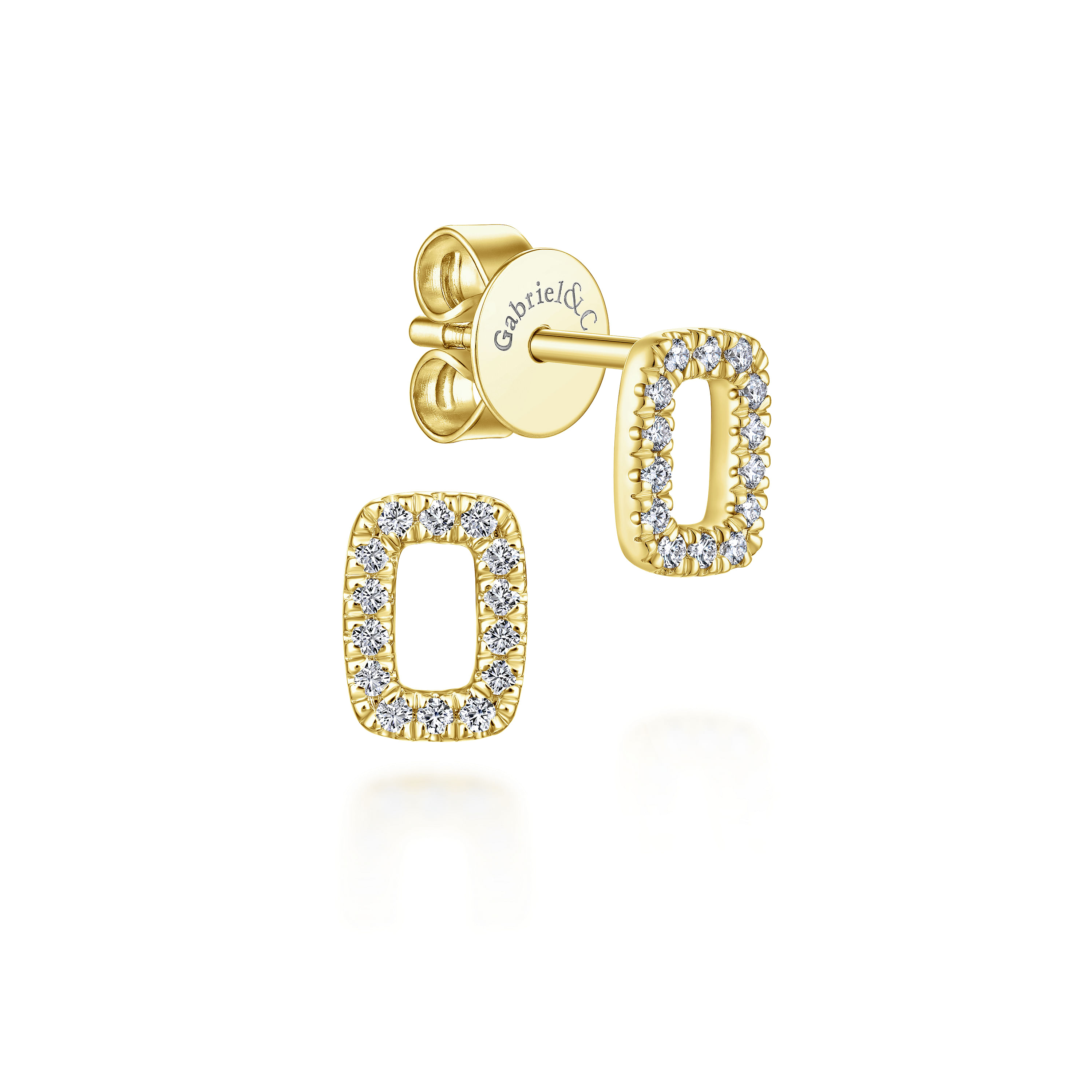 14K Yellow Gold Rectangular Open Pavé Diamond Stud Earrings