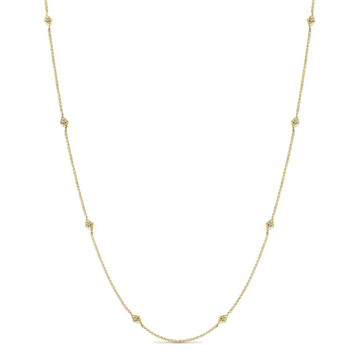 14K Yellow Gold Rhombus Station Necklace with Diamond Accents