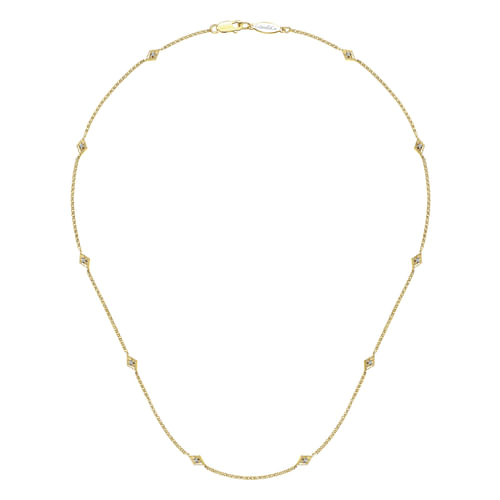 14K Yellow Gold Rhombus Station Necklace with Diamond Accents