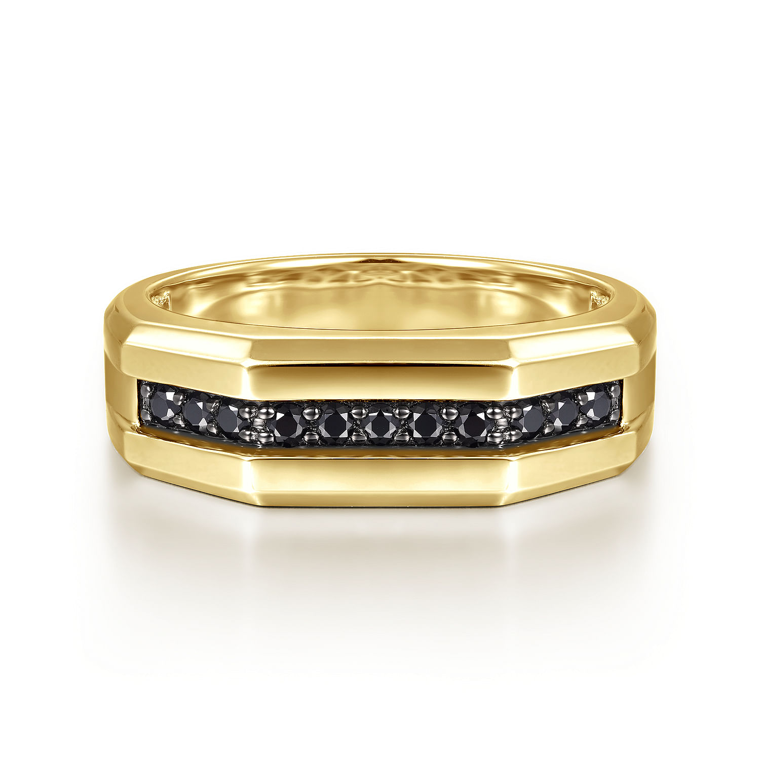 14K Yellow Gold Ring with Black Diamond Inlay in High Polished Finish