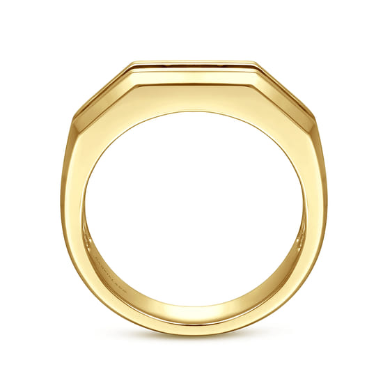 14K Yellow Gold Ring with Black Diamond Inlay in High Polished Finish angle 2