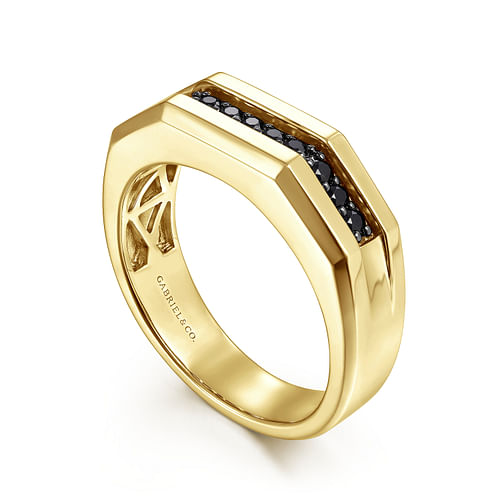 14K Yellow Gold Ring with Black Diamond Inlay in High Polished Finish