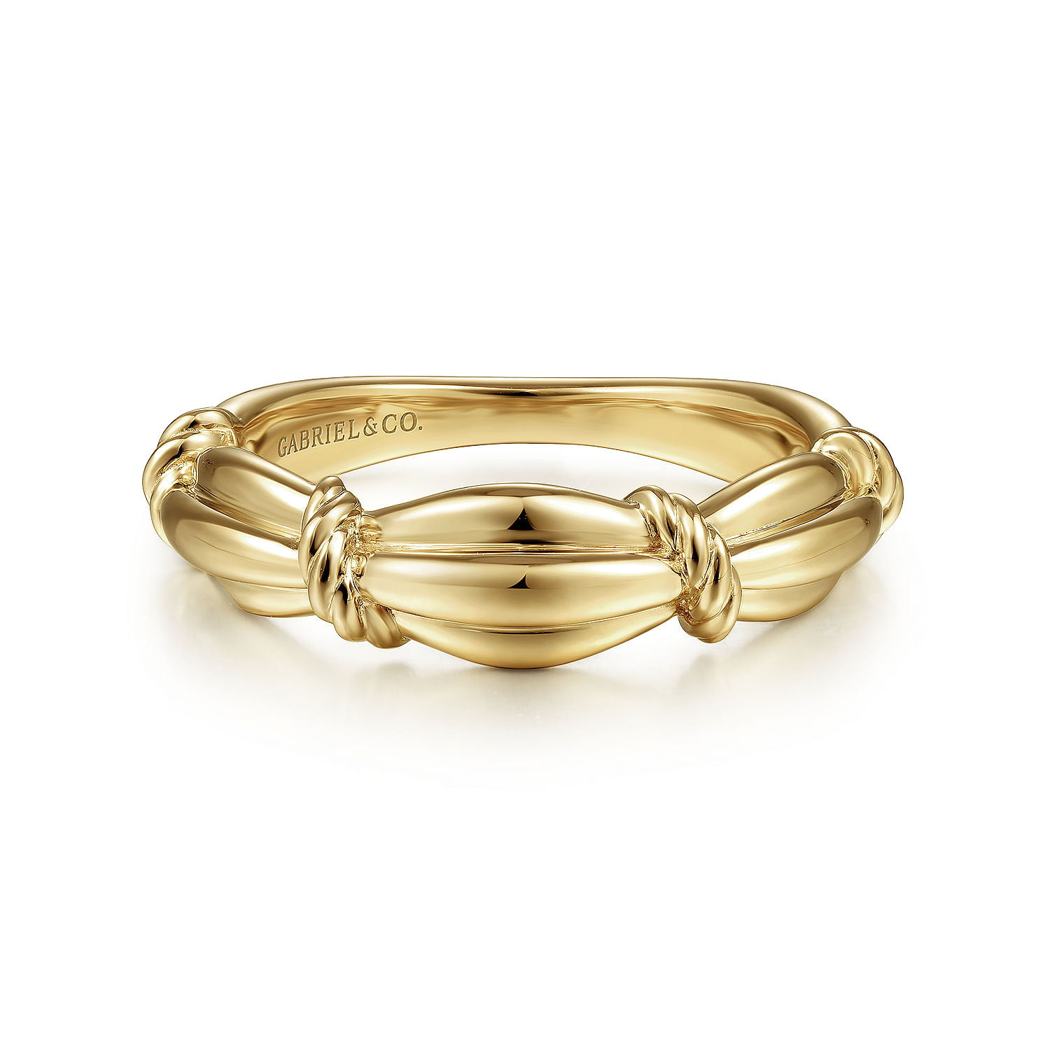 14K Yellow Gold Ring with Twisted Rope Stations